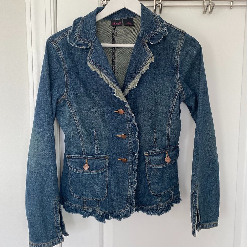 Denim Blazer with Raw Ruffled Edge